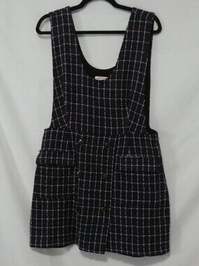 JOE FRESH Plaid Tweed Pinafore Jumper Dress Black White Red - Size Large